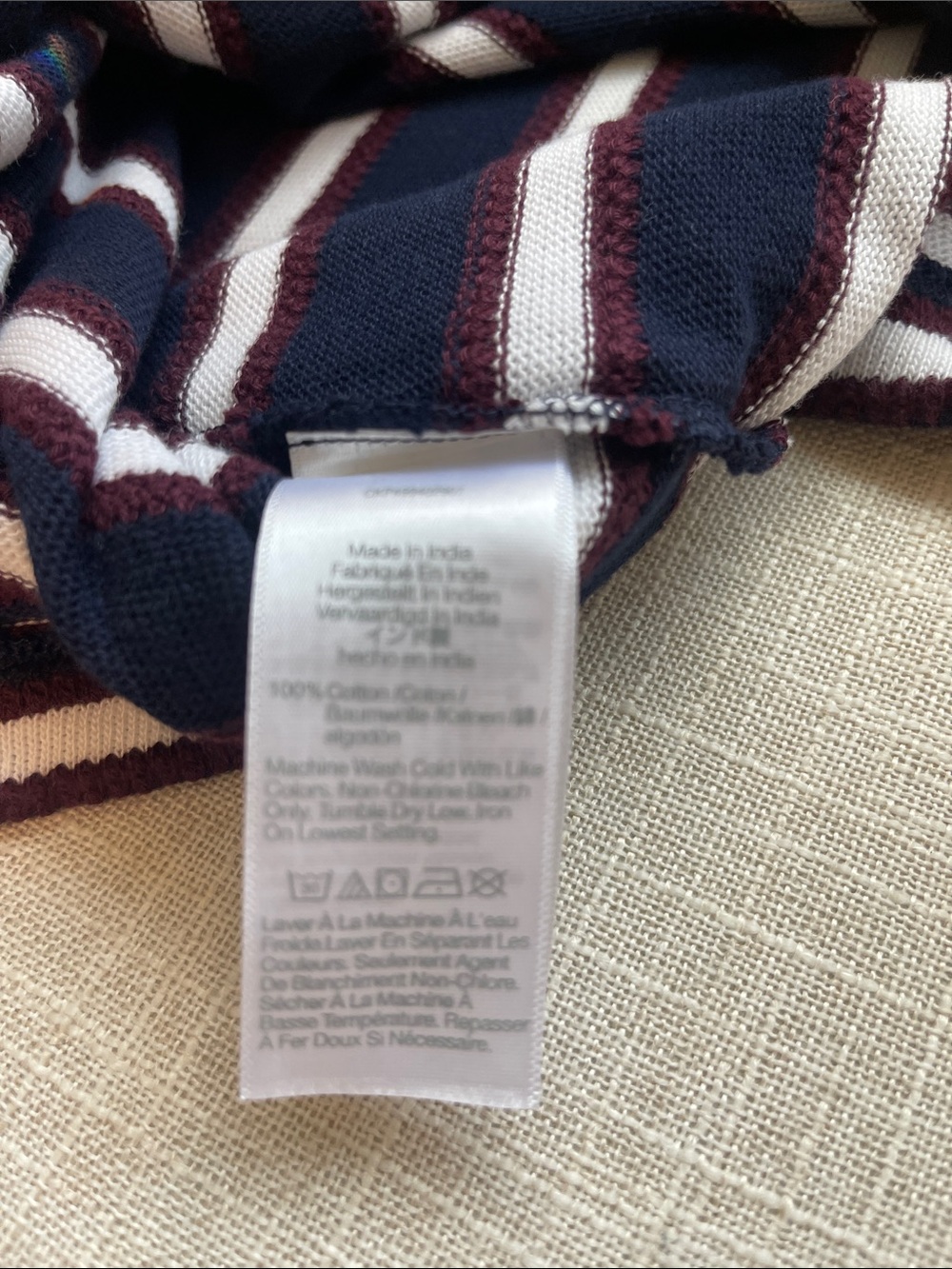 Madewell Navy, White & Burgundy Striped Polo-Style Long Sleeve Top - Picture 7 of 8